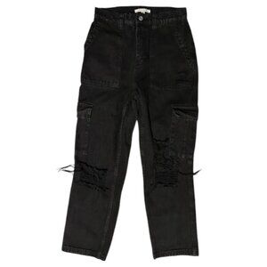 Pacsun Black Cargo Jeans Distressed Rip 100% Cotton Straight Leg Pant Women's 26